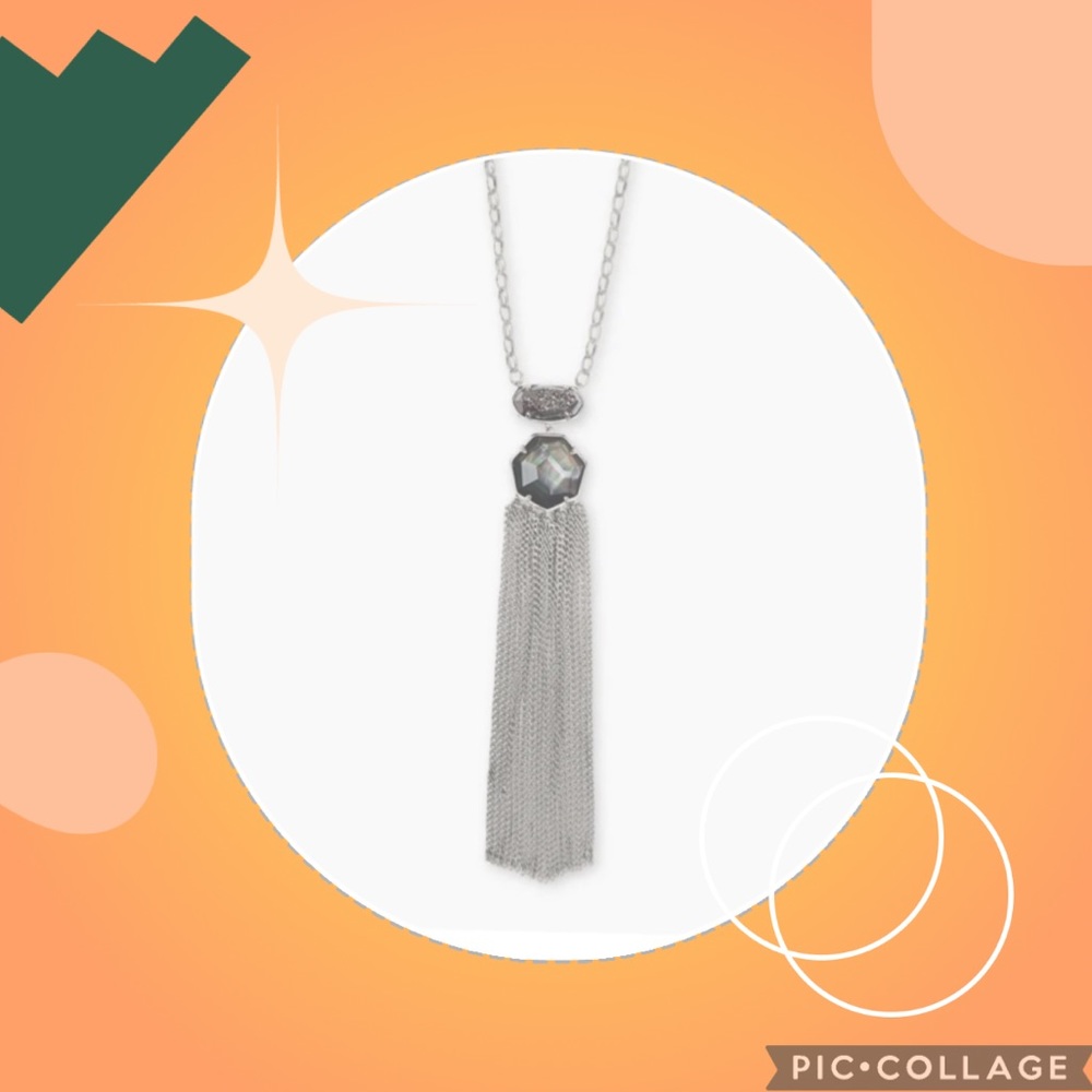 KENDRA SCOTT Black Drusy Stone & Silvertone Pendant Necklace